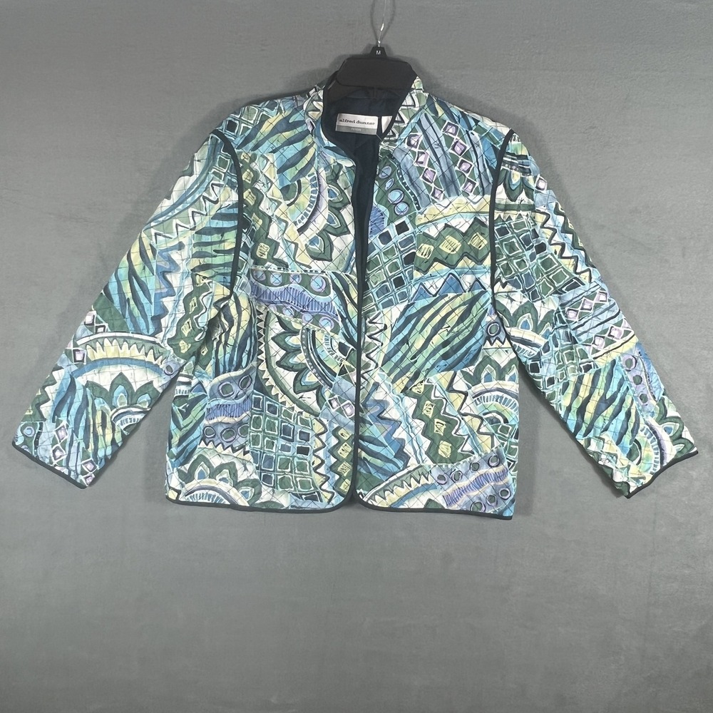 Alfred Dunner Petite 14P Quilted Jacket Open Front Art Deco Abstract Multi Color